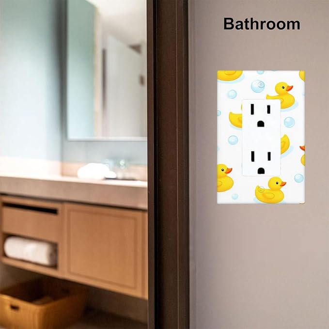 Yellow Rubber Duck 1-Gang Rocker Wall Plate, Cute Duck Bubble Switch Plate for Kids Bathroom, Nursery & Boys Girls Room