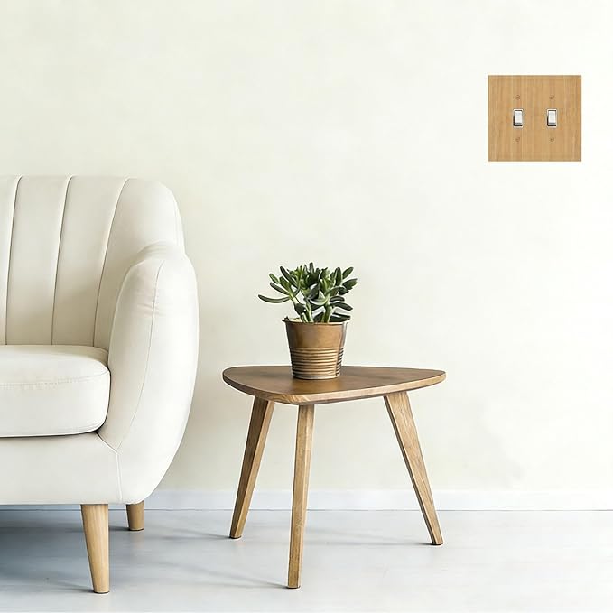 Rustic Woodgrain Double Toggle Switch Cover - 2-Gang Standard US Size Minimalist Farmhouse Wooden Light Switch Covers Decorative Wall Plate for Home Decor