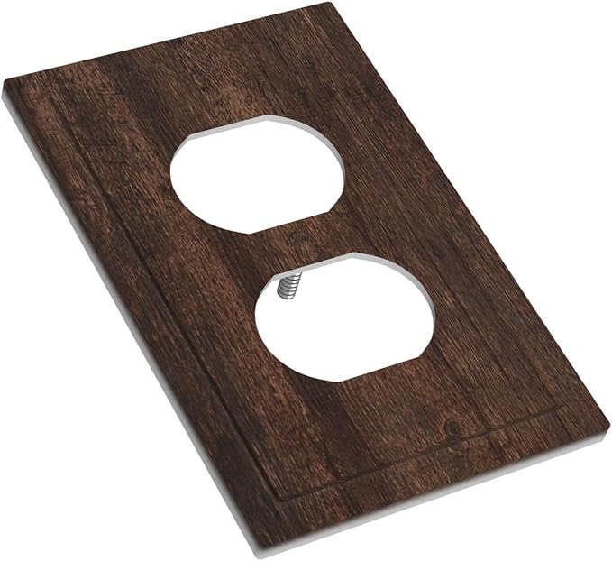 Decorative Outlet Covers with Rustic Dark Wood Grain & Vintage Style Design 1 Gang Duplex Light Switch Cover Plate Unique Wall Plates Switchplate Cover for Kitchen/Living Room