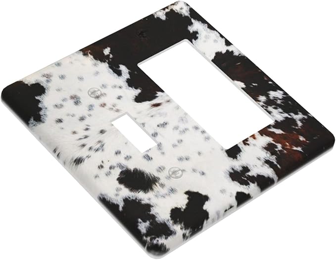 Brown Cheetah Cow Fur Print 2 Gang Single Toggle/Rocker Combination Light Switch Cover Decorative Wall Plate Cover Electrical Faceplate Art Decor
