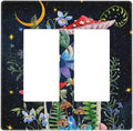 Boho Butterfly Mushroom Starry Moon Night Phase Stars Botanical Moth 2 Gang Screwless Double GFCI Decorator/Rocker Outlet Light Switch Wall Plate Covers Decorative Dual Device Receptacle Faceplate