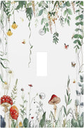 Decorative Light Switch Cover Sage Plant Red Mushroom Butterfly Wild Flower 1 Gang Single Toggle Device Electrical Faceplate Switchplates Decorator Outlet Wall Plate For Bed Room Home