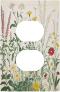 Rustic Wildflower Green Plants Daisy Floral Outlet Covers 1 Gang Duplex Light Switch Cover Decorative Switch Plates Electrical Receptacle Faceplate Wall Plate For Farmhouse Bed Room Decor