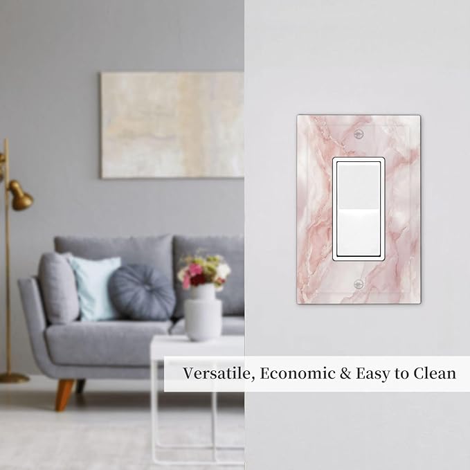 Outlet Covers Pinkish-White Marble Abstract Luxury Elegant 1 Gang Single Rocker Light Switch Cover Plate Decorative GFCI Wallplates Socket Cover Electrical Switch Plate Covers for Bathroom Home
