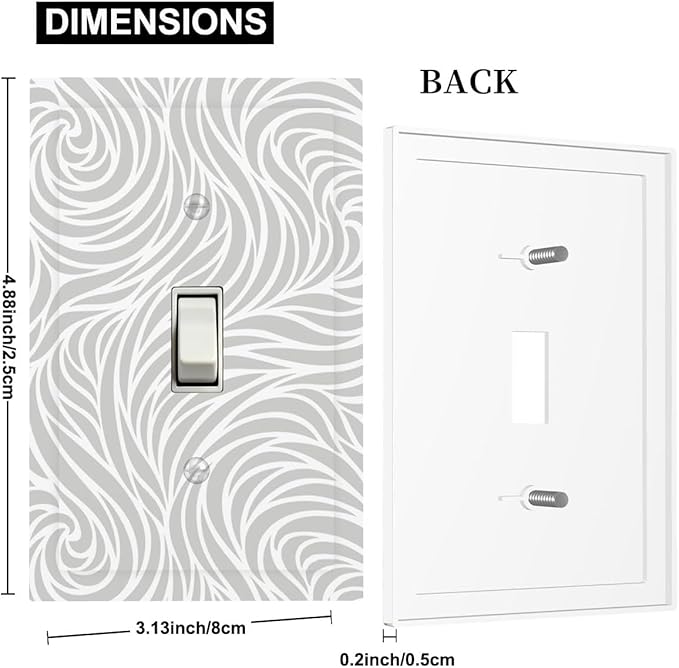Silver Swirls 1-Gang Toggle Light Switch Plate, Modern Abstract Wave Vortex Neutral Gray Decorative Wall Plate for Contemporary Home Decor