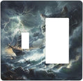 Light Switch Cover Plate funny Cat Stormy sea Lightning Sailboats 2 Gang Combo Wall Plates Toggle Rocker Decorative Switch Plates and Outlet Covers for Bathroom Kid Room Decor