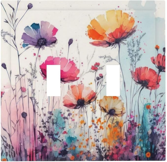 Light Switch Cover Plate Abstract Floral watercolor flowers 2 Gang Wall Plate Double Toggle Switch Covers Wildflower Decorative Outlet Covers Electrical Switchplate for Bathroom Home Decor