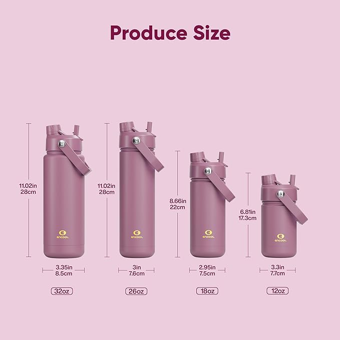 Kids Insulated Water Bottle with Straw - 12oz Stainless Steel Water Bottle with Dual Spouts, Leak-Proof, BPA-Free, Double Wall Vacuum Keeps Cold for 24 Hours for Sports, School (Mountbatten Pink)