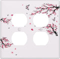 Pink Watercolor Cherry Blossom Flowe Tree Branch Floral Outlet Covers 2 Gang Double Duplex Decorative Light Switch Covers Electrical Wallplates Socket Faceplate for Bedroom Living Room Decor