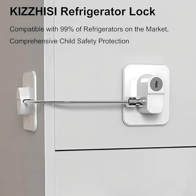 Fridge Lock (2 Pack),Refrigerator Lock with Keys,for Fridge, Cabinet Locks, Drawers, Dishwasher, Toilet and Child Safety Cabinet Locks, 3M Adhesive No Drilling (White)
