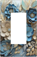 Decorative Art Light Switch Covers Blue and Creamy Floral 1 Gang Rocker Outlet Wall Plate Switchplate Electrical Faceplate for Home Decor
