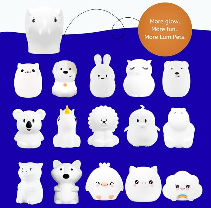 LumiPets Eggbert the Elephant Squishy Night Light for Kids | Silicone Nightlight with Tap, Remote Control | Rechargeable Color Changing Animal Light for Girls & Boys | Portable Mood Lamp With USB Cord