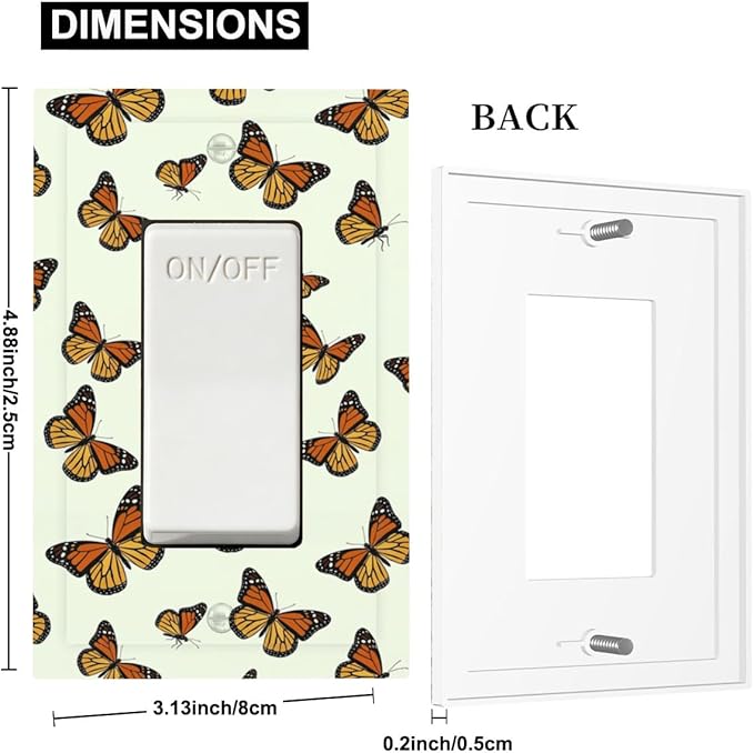 Monarch Butterfly Single Rocker Switch Cover - 1-Gang Standard US Size Butterfly Migration Light Switch Covers, Vibrant Orange Whimsical Garden for Girls Room