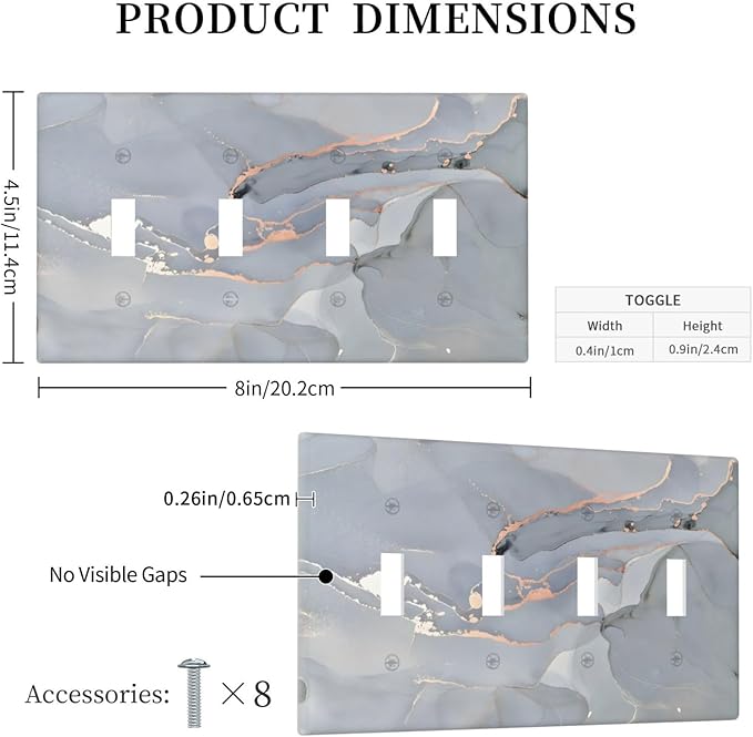 Gray And Gold Marble Abstract Luxury Print Light Switch Covers Quad Toggle Electrical Faceplate 4 Gang Wall Plate Decorative Switch Plates Cover for Bathroom Kitchen Bedroom Decor
