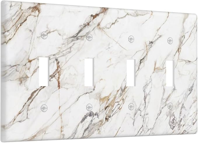 Light Switch Cover Plate White Brown Marble Abstract Modern Luxury 4 Gang Quad Toggle Decorative Switch Plates Wall Panels Electrical Wall Plates Faceplate for Bathroom Kitchen Decor