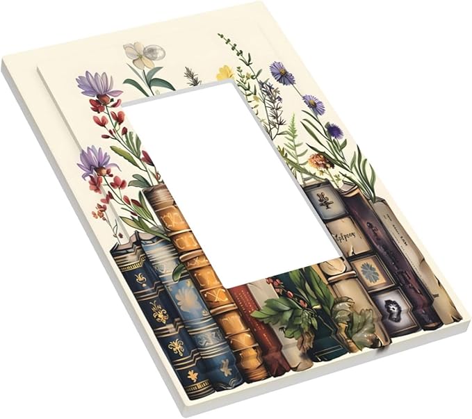 Plant Floral Books Colorful Flower Decorative Outlet Covers 1 Gang Single Rocker Light Switch Cover Plate Wall Plates GFCI Faceplate for Kids Room Bedroom Decor