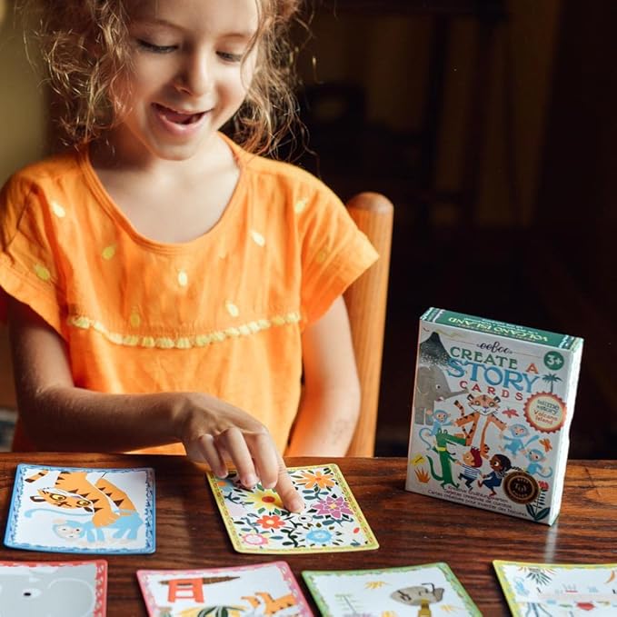 eeBoo: Volcano Island Create a Story Pre-Literacy Cards, 36 Cards with Colorful Characters, Encourages Imagination, for Ages 3 and up