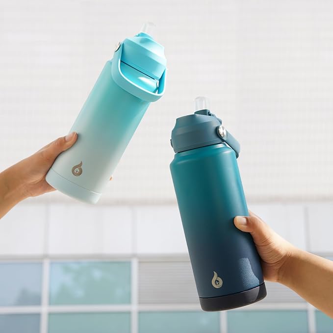 BJPKPK Insulated Water Bottle with Straw Lid, 40oz Large Thermo, BPA Free Leak Proof Stainless Steel Metal Water Bottles, Tumblers, Cups, Flasks for Travel, Sports,Sea Salt