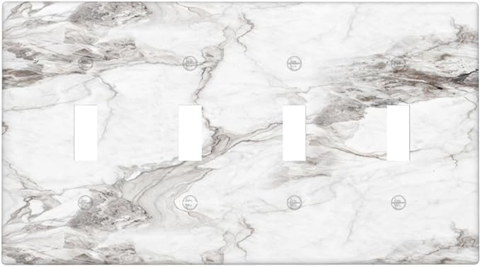 White And Gray Marble Patterns Texture Abstract Print Light Switch Covers Quad Toggle Electrical Faceplate 4 Gang Wall Plate Decorative Switch Plates Cover for Bathroom Kitchen Decor