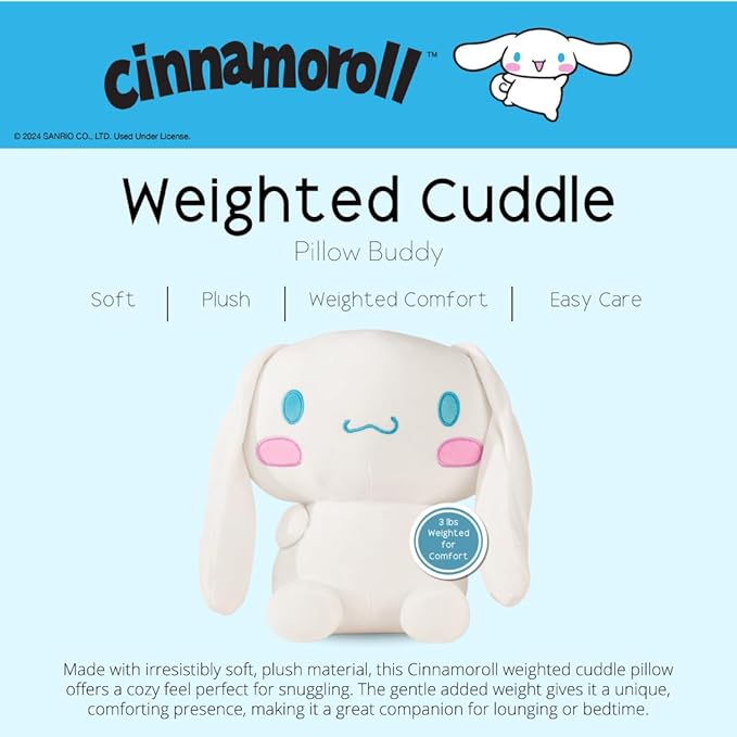Cinnamoroll Bedding Super Soft Plush Calming 3Lb Weighted Cuddle Pillow Buddy, Comfort Pillow, (Officially Licensed Product) by Franco Calm