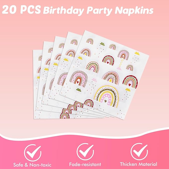 Ryzovo 62 Pcs Boho Rainbow Party Supplies Boho Rainbow Baby Shower Tableware Set Including Paper Plates Napkins Tablecloth for Girls Kids Groovy Boho Birthday Party Baby Shower Decorations | Serve 20