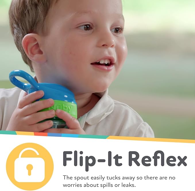 Nuby Thirsty Kids Flip-It No-Spill Toddler Sippy Cup with Soft Spout - 12 oz - 18+ Months - Aqua Camo - Back to School Essentials