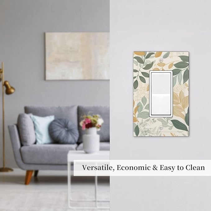 Boho Watercolor Leaves Single Light Switch Cover Plate Green Botanical 1 Gang Rocker Outlet Covers Switchplate Decorative Electrical GFCI Wallplate Faceplates for Country Bedroom Kitchen Decor