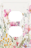 Pink Floral Wild Flowers Watercolor Plants Outlet Covers 1 Gang Duplex Light Switch Cover Decorative Switch Plates Electrical Receptacle Faceplate Wall Plate for Bedroom Living Room Decor