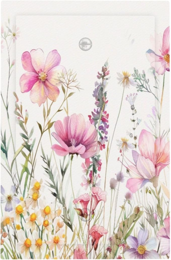 Pink Floral Wild Flowers Watercolor Plants Light Switch Cover Plate 1 Gang No Device Blank Electrical Wall Plates Faceplate Decorative Switch Plate Covers for Bedroom Living Room Decor