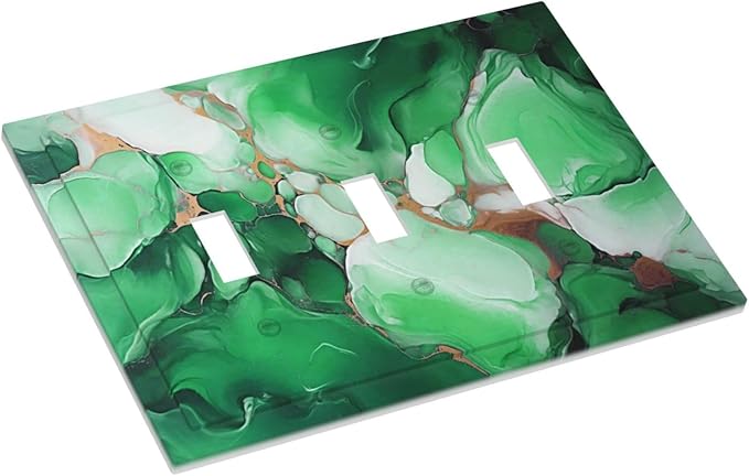 Decorative Light Switch Cover Plate Abstract Luxury Emeralds Green Gold MarbleTextures 3 Gang Wall Plate Oversized Triple Toggle Switch Cover Plate Jumbo Electrical Face Plate