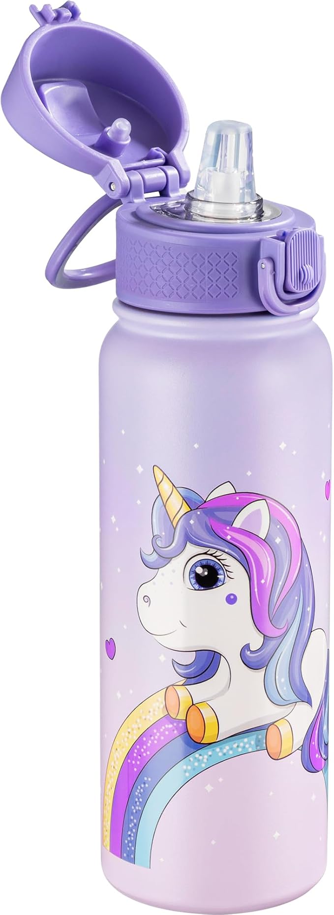 OLDLEY 20 Oz Insulated Stainless Steel Water Bottle For Kids, With Straws Leak-proof, Kids Water Bottles For School Boys Girls,Magic Unicorns