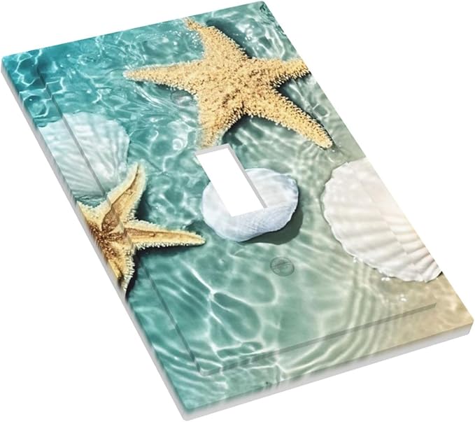 Decorative Light Switch Cover Beach Starfish Ocean Conch Cameo Shell 1 Gang Single Toggle Device Electrical Faceplate Switchplates Decorator Outlet Wall Plate For Decor Kids Room Decor