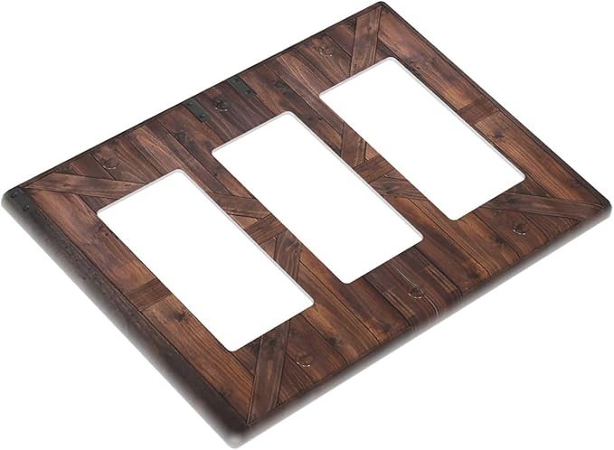 Decorative Outlet Covers Rustic Barn Doors Vintage Brown Wood Plank 3 Gang Light Switch Cover Plate Triple Rocker Wall Plates for Electrical Outlets Switch Plate Covers for Bedroom Home Decor