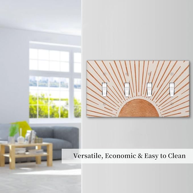 60s Orange Vinrage Boho Sun 4 Gang Quad Toggle Device Light Switch Cover Decorative Wall Plate Decorative Electrical Faceplate Outlet Cover