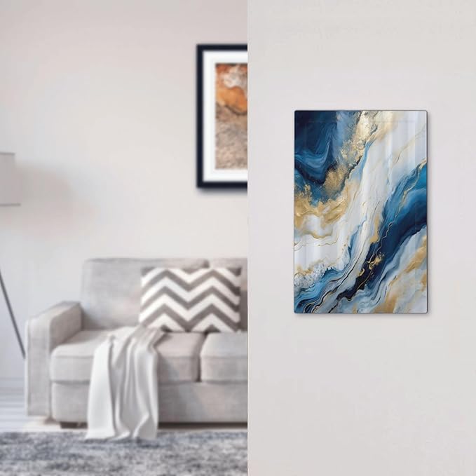 Abstract Blue Granite Luxury Watercolor Marble Texture Print 1 Gang Light Switch Covers No Device Wall Plate Decorative Unique Blank Switchplate Electrical Faceplate for Kitchen Decor