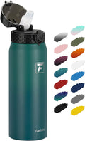 Fanhaw 24 oz Insulated Stainless Steel Water Bottle with Straw Lid, Leakproof & Anti-Dust Sports Bottle for Kids, Women & Men (Green Blue)