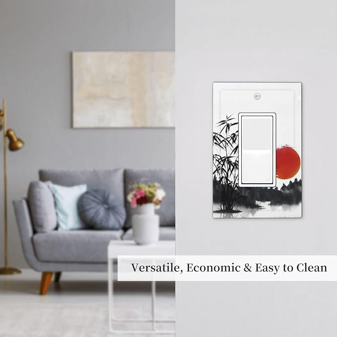 Decorative Outlet Covers Artistic Describe Black Bamboo Japanese Red Sun 1 Gang Single Decora GFCI Device Light Switch Covers Plate 1 Rocker Wall Plate Jumbo Switch Cover Plate