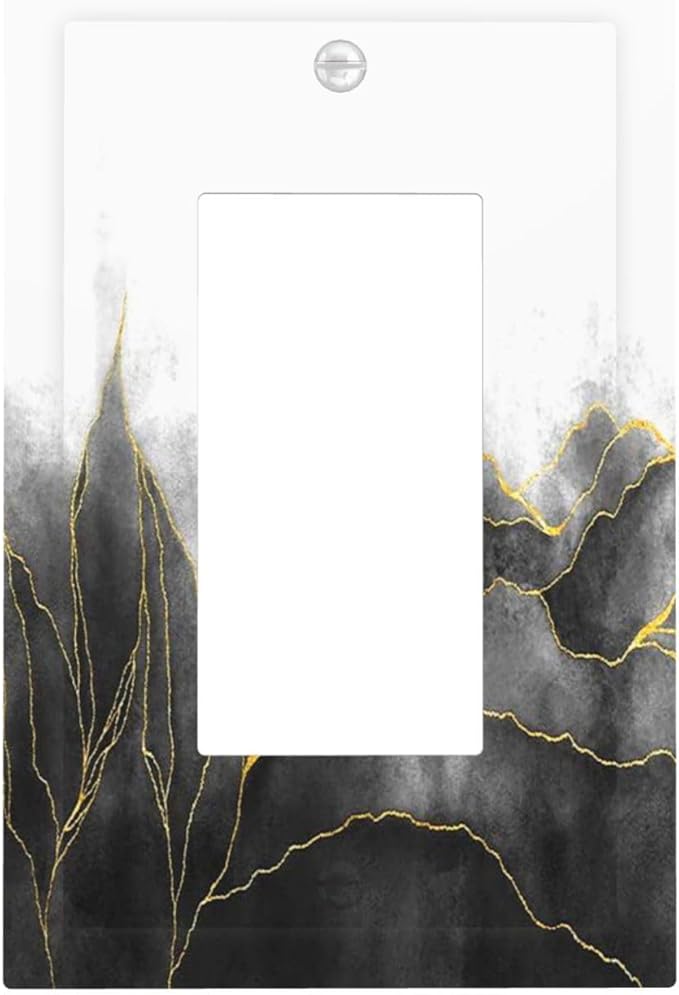 Decorative Outlet Covers Black And Gold Marble White Golden Leaves 1 Gang Single Rocker Light Switch Cover Plate Wall Plates GFCI Faceplate for Bedroom living Room Decor