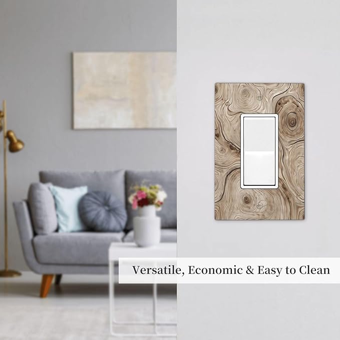 Tree Annual Rings Burl Texture Brown Wood Grain Print Decorative Outlet Covers 1 Gang Single Rocker Light Switch Cover Plate Wall Plates GFCI Faceplate for Farmhouse Bedroom Decor