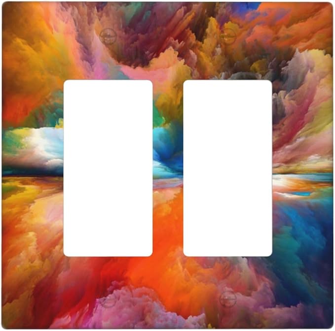 Light Switch Cover Plate Iridescent Abstract Colorful Clouds 2 Gang Double Rocker Decorative Switch plates Rainbow GFCI Wall Plates Electrical Outlet Covers Receptacle for Bathroom Home Decor
