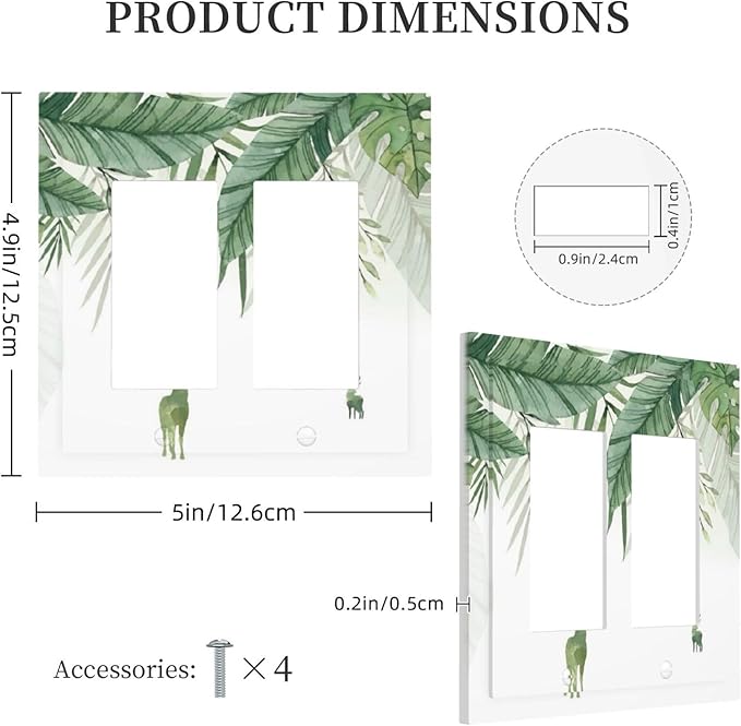 Deer Banana Leaves Palm Trees Green Plants Decorative Outlet Covers 2 Gang Double GFCI Rocker Electrical Wall Panels Light Switch Cover Plate for Bed Room Living Room Decor