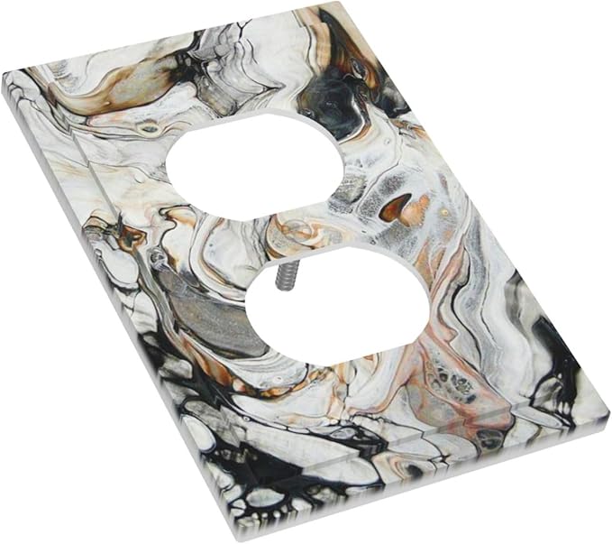 Black Gold Marble Texture Modern Abstract Print Outlet Covers 1 Gang Duplex Light Switch Cover Decorative Switch Plates Electrical Receptacle Faceplate Wall Plate for Bathroom Kitchen Decor