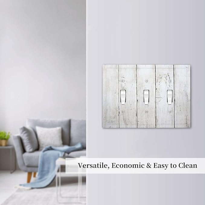 Modern Rustic Wood White Oak Print Decorative Switch Plates 3 Gang Wall Plate Triple Toggle Light Switch Cover Faceplate Electrical Wall Panels for Farmhouse Home Decor