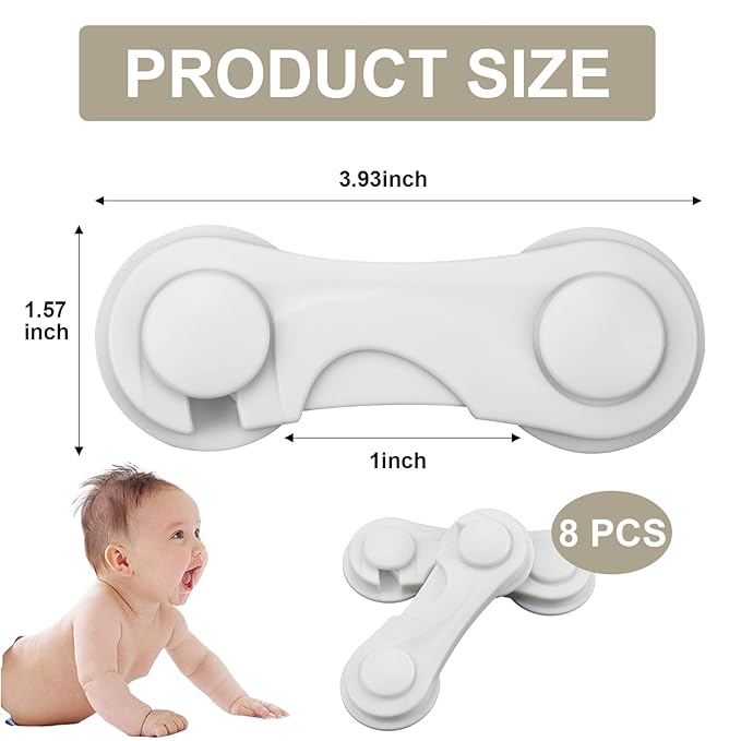 8 Pack Cabinet Door Locks for Baby Proof and Child Safety Cabinet Locks with Adhesive Childproof Door Latch Child Safety Locks for Kitchen Drawer Cupboards Fridge Closet Pantry