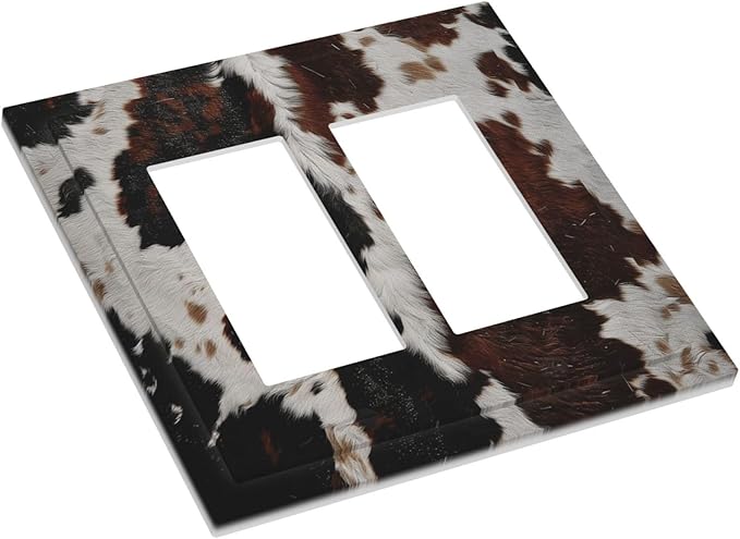 Cowhide Print Abstract Animal Fur Rustic Decorative Outlet Covers 2 Gang Double GFCI Rocker Electrical Wall Panels Light Switch Cover Plate for Farmhouse Home Decor