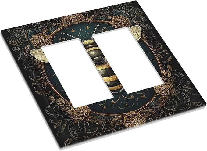 Decorative Outlet Covers Mid Century Bee Dark Floral 2 Gang Double Gfci Rocker Electrical Wall Panels Light Switch Cover Plate For Home Office Decor