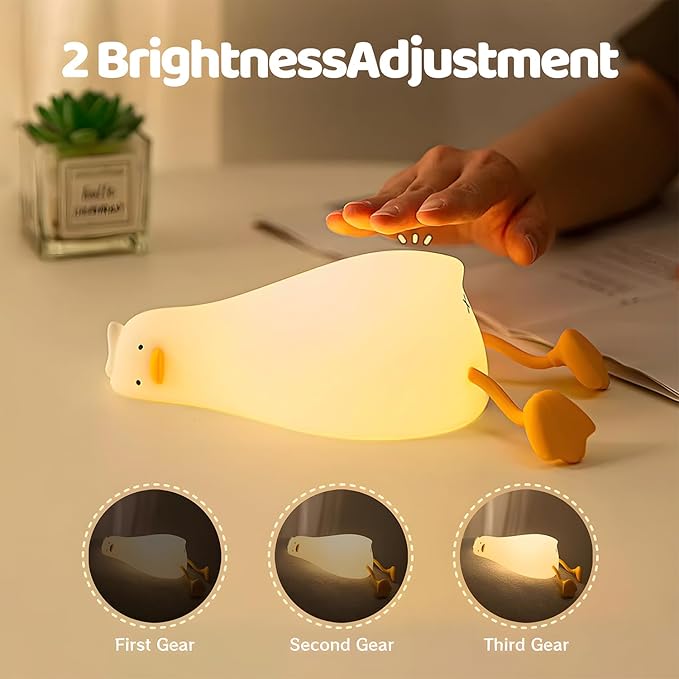Rytinazzz Lying Cute Duck Lamp Night Light for Kids,Cute Room Decor Silicone Duck Lamp for Baby,Night Lights for Baby Nursery,3-Colors USB Rechargeable Gift for Kids Boys and Mothers Day Gifts