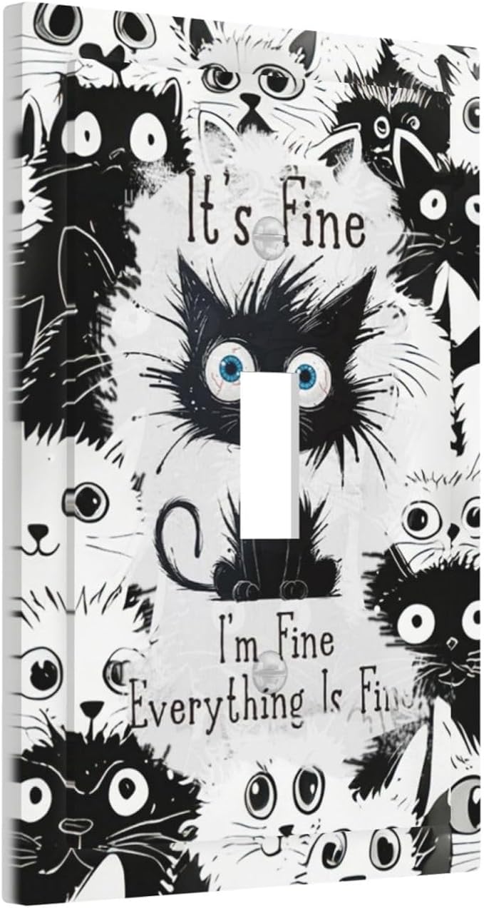 Funny Black Cat Inspirational Quotes Patterns Decorative Light Switch Cover 1 Gang Single Toggle Device Electrical Faceplate Switchplates Decorator Outlet Wall Plate for Kids Room Nursery Decor