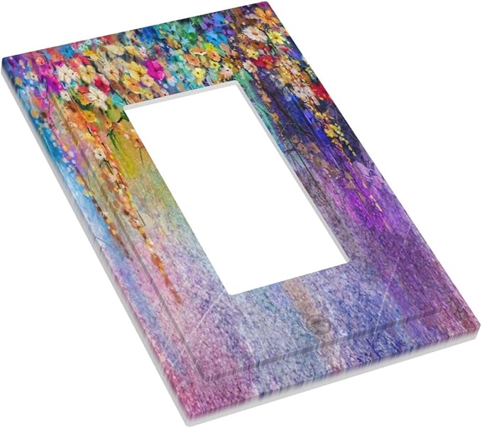 Colorful Floral Watercolor Flower 1 Gang Rocker Light Switch Plate Purple Garden Single Decora Outlet Wall Plate Cover Faceplate Decorative Switchplate GFCI for Farmhouse Bathroom Bedroom Decorate