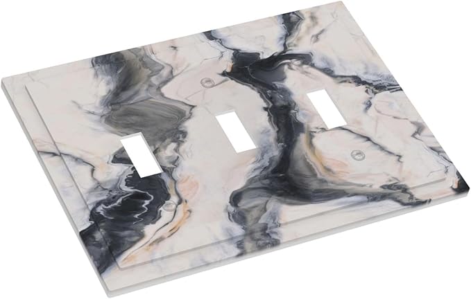 Abstract Marble Textured Modern Luxury Print Decorative Switch Plates 3 Gang Wall Plate Triple Toggle Light Switch Cover Faceplate Electrical Wall Panels for Bathroom Kitchen Decor